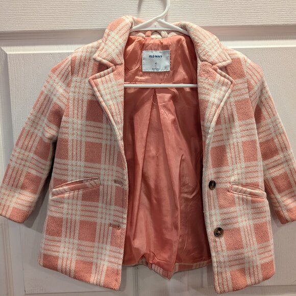 Girls toddler Old Navy pink plaid peacoat, size 4T - Picture 1 of 7